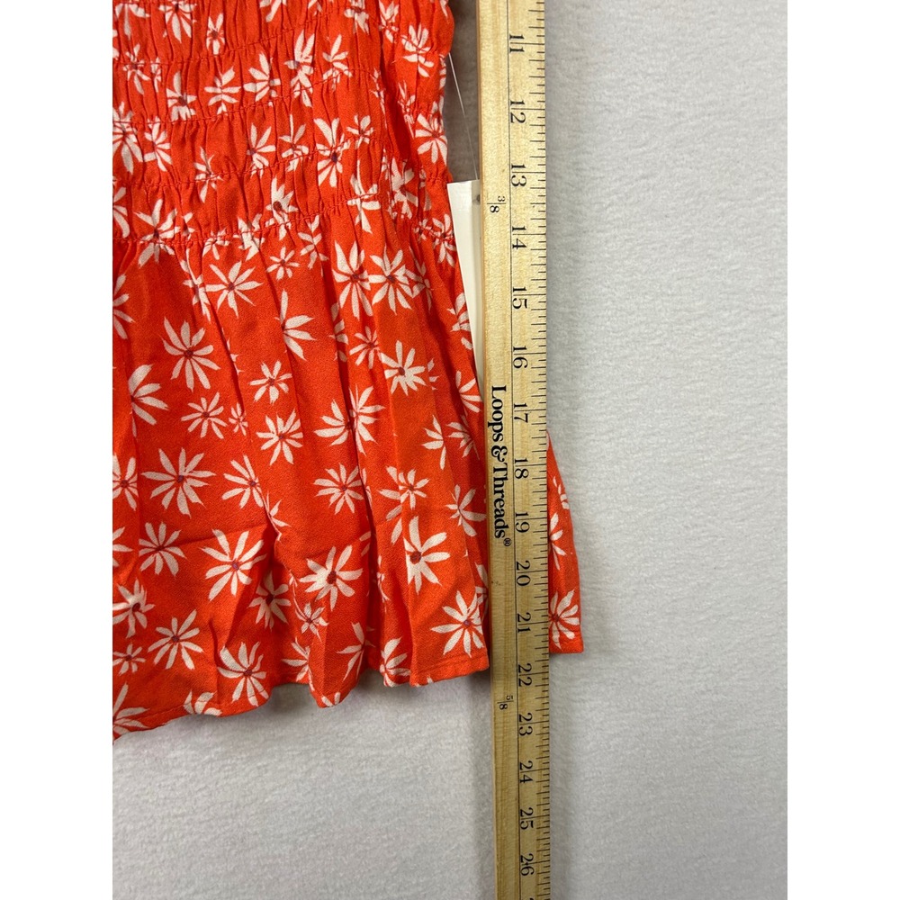 Urban Romantics Smocked Floral Cami Tank Top Orange White Daisy Print Women's‎ S - Picture 7 of 9